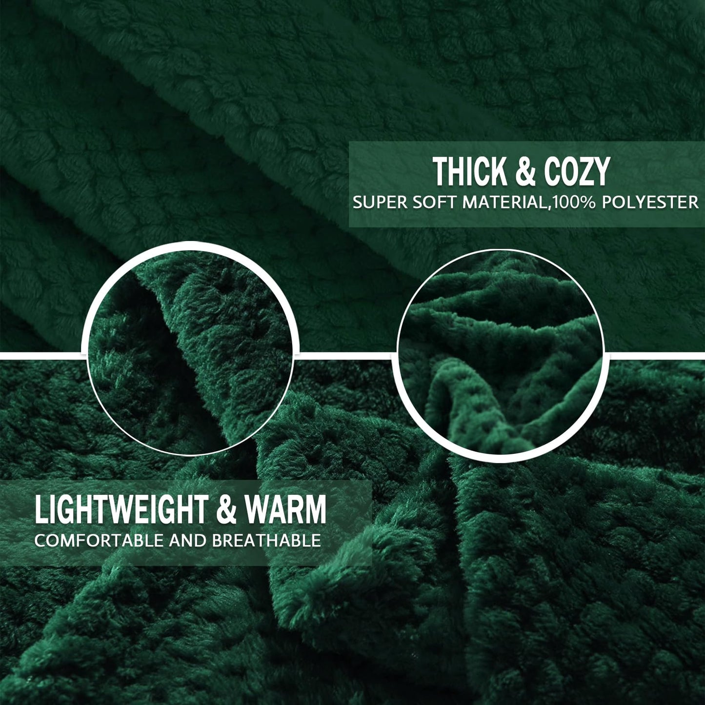 Exclusivo Mezcla Fleece Throw Blanket Extra Large, Super Soft and Warm Blankets for Couch, Sofa and Bed Waffle Textured, Cozy, Fuzzy and Lightweight (Forest Green, 50x70 Inches)
