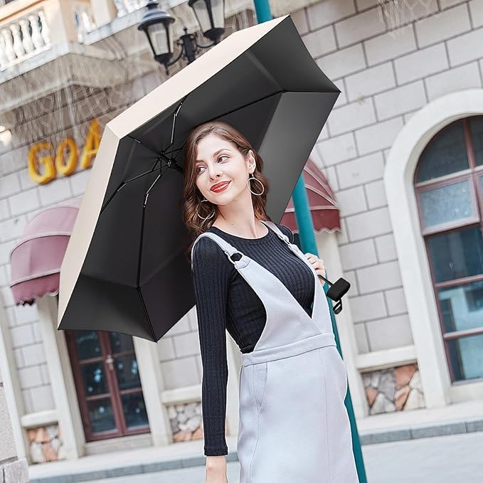 Travel Mini Compact Folding Umbrella with Case - UV Sun & Rain Protection, Lightweight Portable Pocket Umbrella for Women Men Kids, Fits Purse Backpack