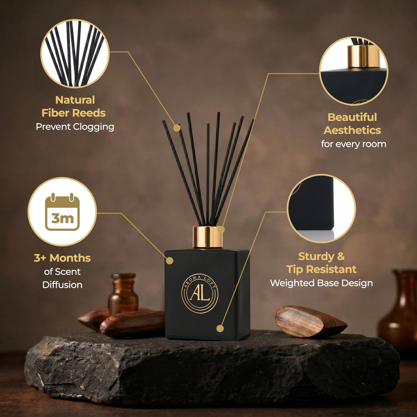 Reed Diffuser - Fragrance Diffuser for Home - 5 oz. Oil Diffuser Sticks - Bathroom Diffuser Set- Oil Diffuser Reeds - Scent Sticks in Oil-Office Smell Good Stuff (Black, Fresh Linen)
