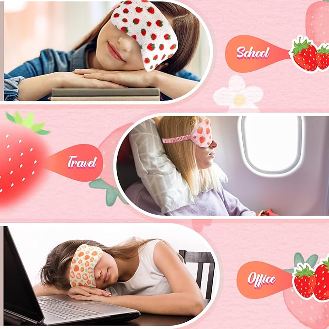 Cuffbow 6 Pcs Plush Sleep Eye Mask Silk Furry Eye Covers for Sleeping Cute Sleep Mask Fluffy Comfortable Sleeping Blindfold for Travel Sleepover Nap Party Supply Women(Strawberry,Pink)