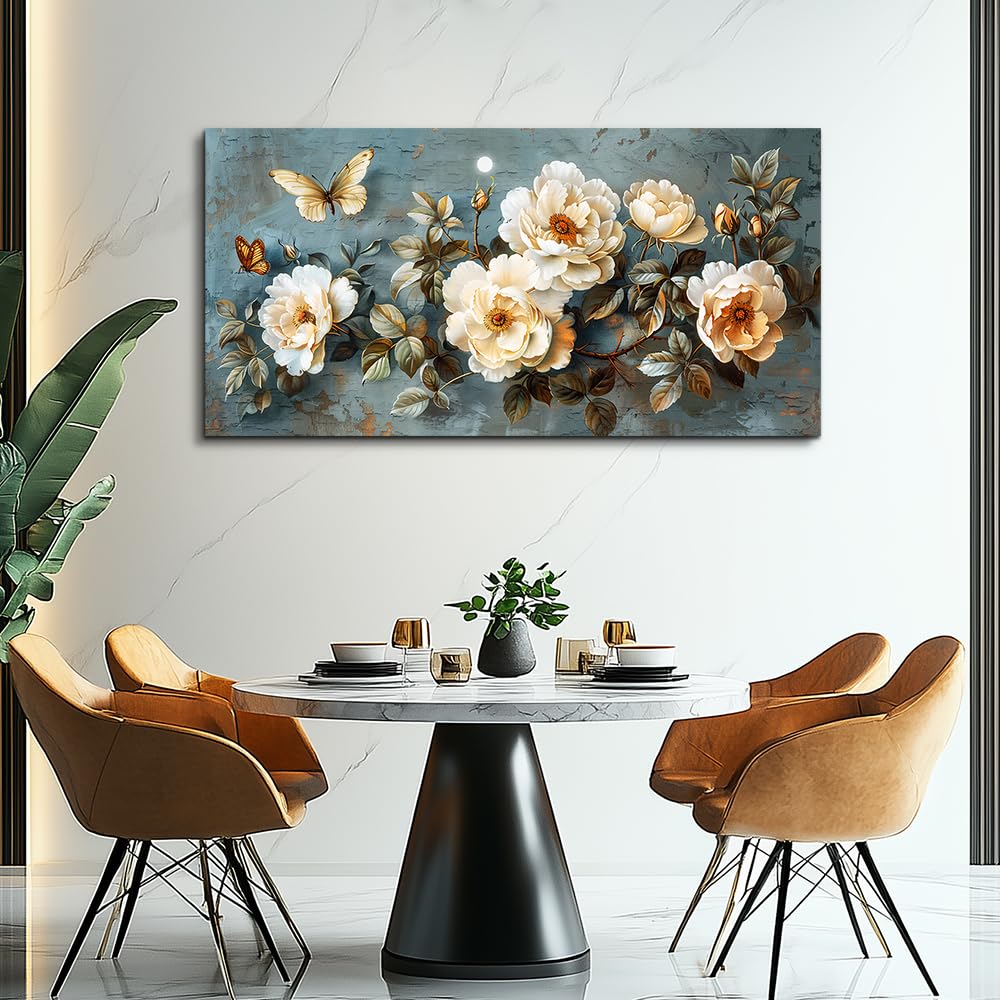 PHAOHUAXM Large Canvas Wall Decor For Bedroom Wall Art For Living Room Office Decor Abstract White Flower Painting Modern Printing Pictures Artwork Restaurant kitchen Home Decor Aesthetic 20"x40"