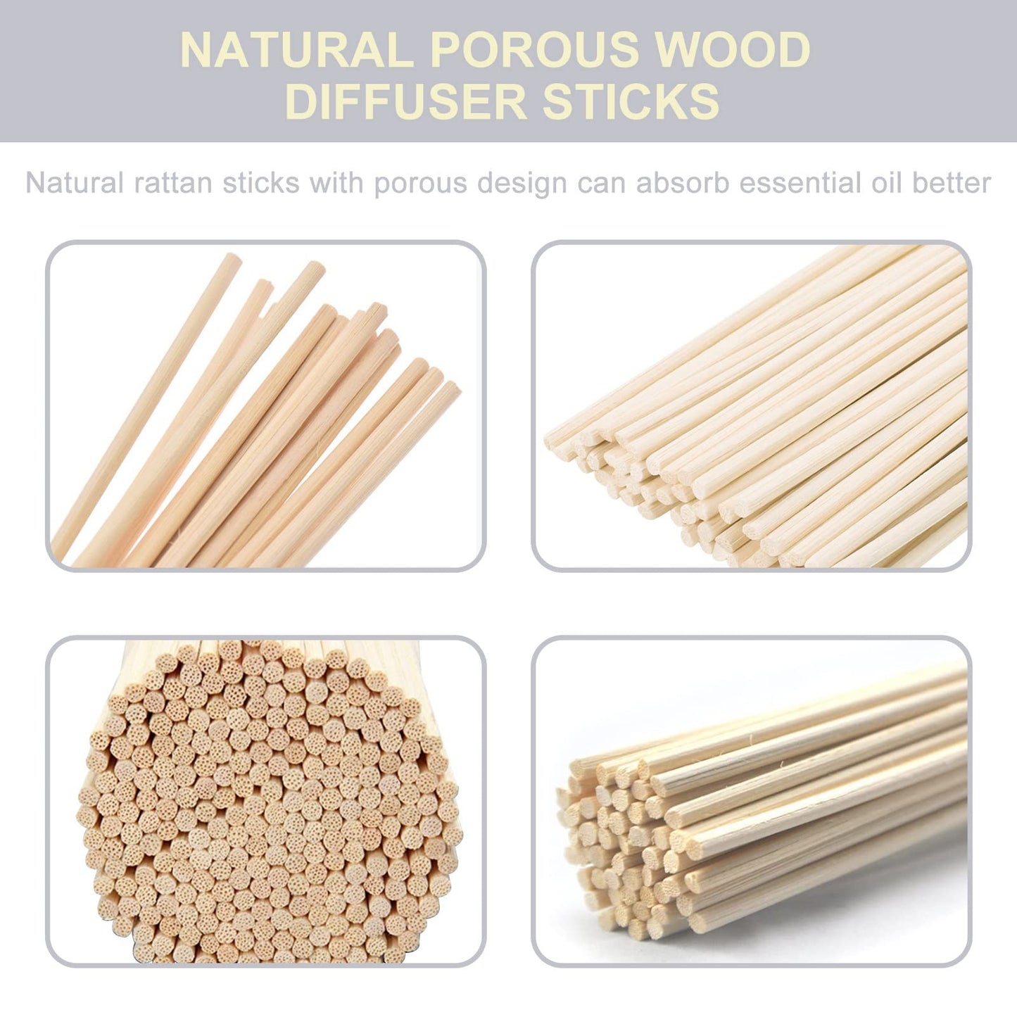 HOSSIAN Reed Diffuser Sticks - Reed diffusers-Reed Sticks -Diffuser Glass Bottles-Diffuser Refills- Natural Rattan Wood Replacement for Aroma Fragrance (10"*3mm Primary Color)
