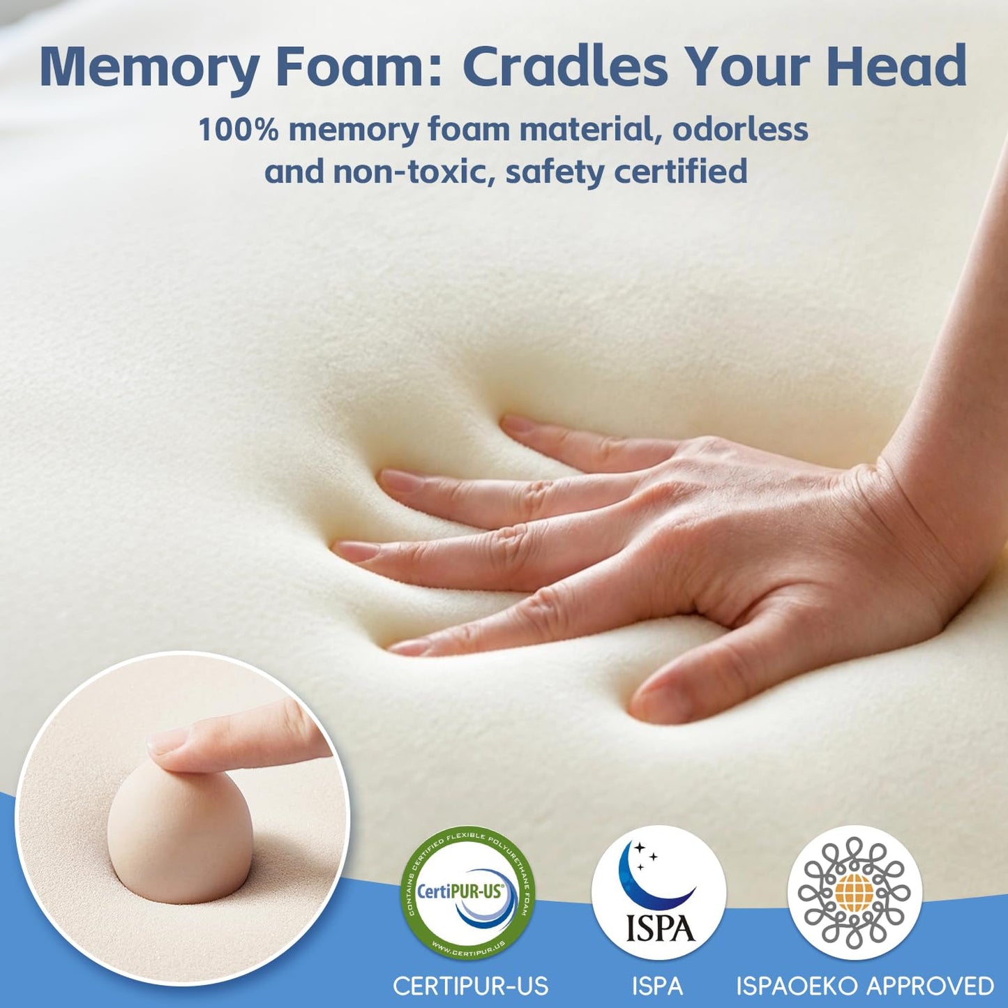 Missleep Cervical Neck Pillow, Memory Foam Pillows for Neck and Shoulder Pain Relief, 2 Heights Ergonomic Pillow with Breathable Ice Silk Cover, Neck Support Pillow for Side Sleepers White
