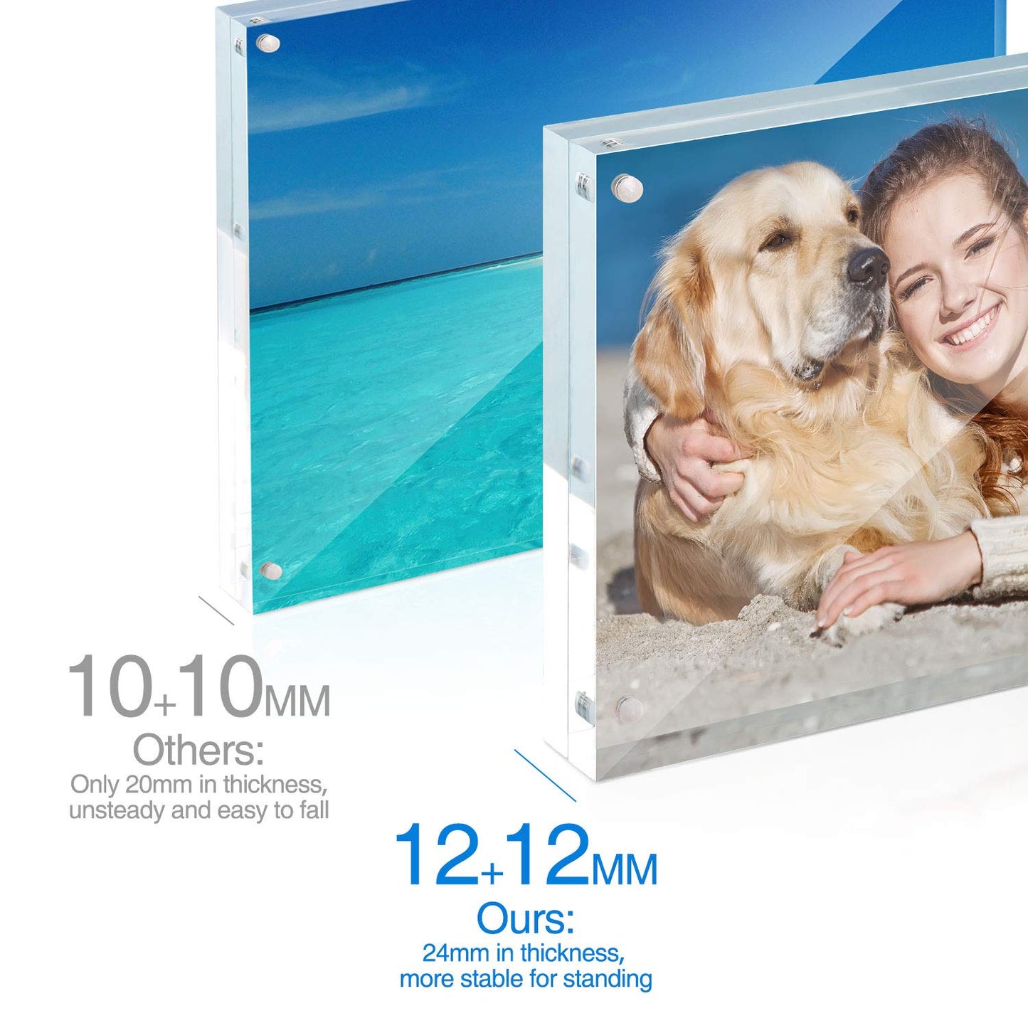 TWING 5x7 Acrylic Frame for Pictures, Clear Double Sided Acrylic Picture Frame with Microfiber Cloth, Picture Frame 5x7, 12 + 12MM Thickness Magnetic Photo Frame Desktop Frameless Display Gifts Ideal