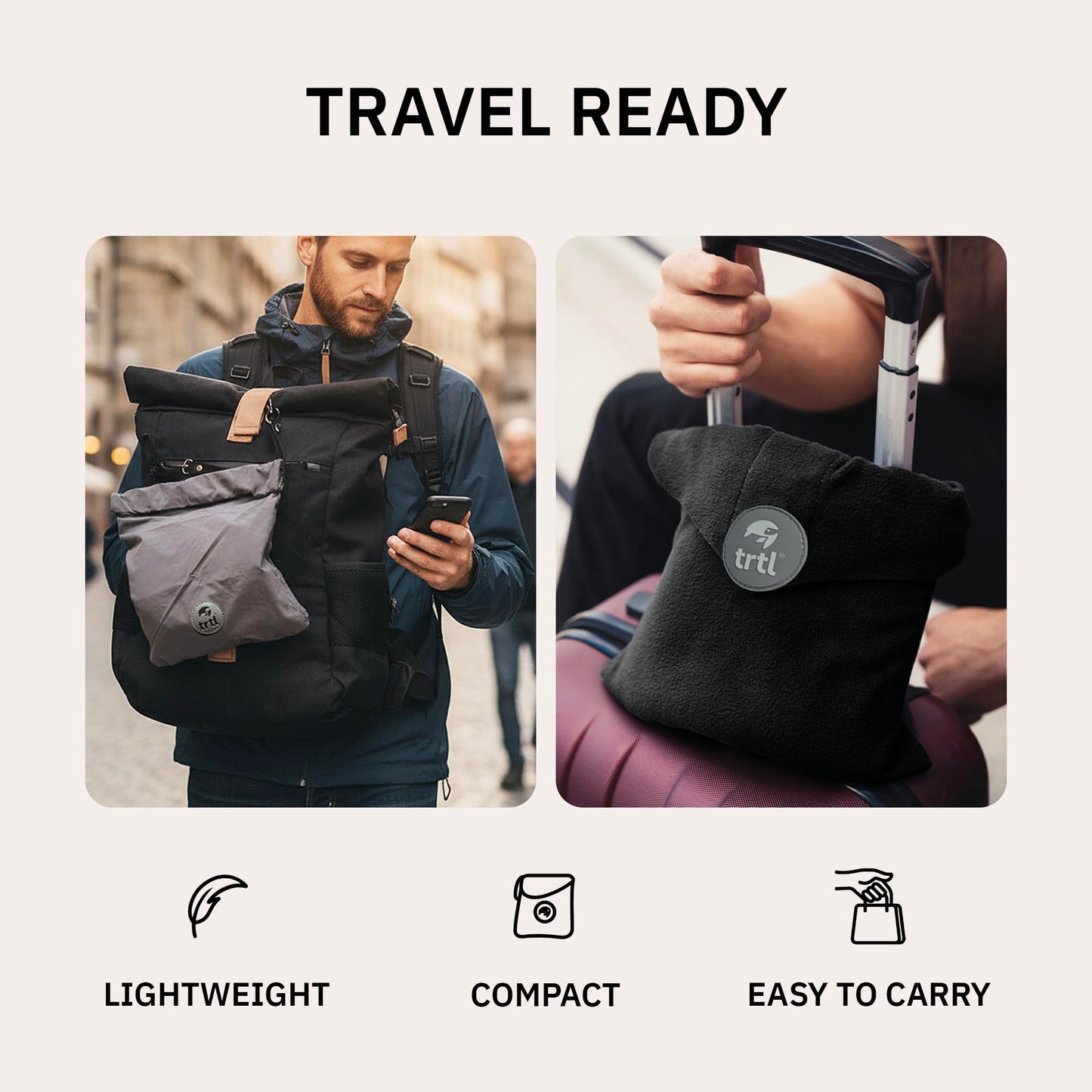 Trtl Pillow - Scientifically Proven, Super Soft Neck Support Travel Pillow for Airplanes - Lightweight and Machine Washable - Ergonomic Design for Traveling on Flights, Cars, and Trains - Black