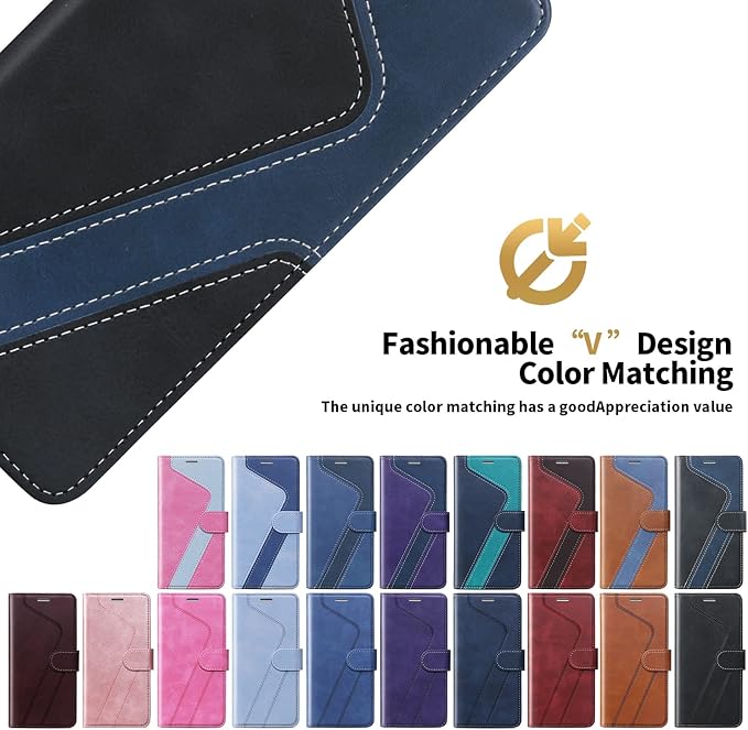 CIVICASE for iPhone 12 Pro Max Wallet Case,Leather Flip Case [RFID Blocking] Credit Card Holder Folio Magnetic Stand TPU Shockproof Cover Color Matching for iPhone 12 Pro Max (6.7") Black Blue