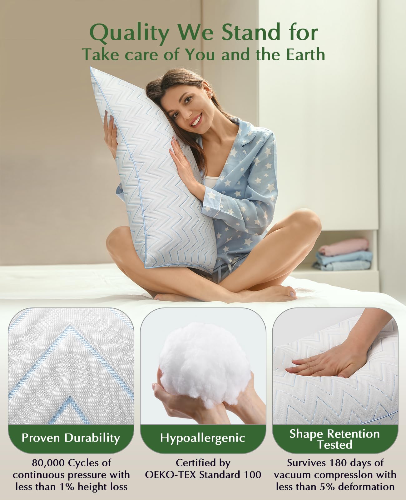 DIORIS Queen Size Pillows Set of 2 - Hotel Quality Down Alternative Bed Pillows for Back, Side & Stomach Sleepers, Cooling Breathable Microfiber Fill, Medium Firm Support for Neck & Shoulder