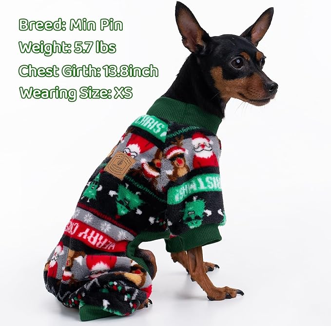 XPUDAC Christmas Dog Pajamas Fleece Dog Sweater Holiday Pet Outfit for Small Medium Dogs Girl Boy Puppy Clothes Onesie, S