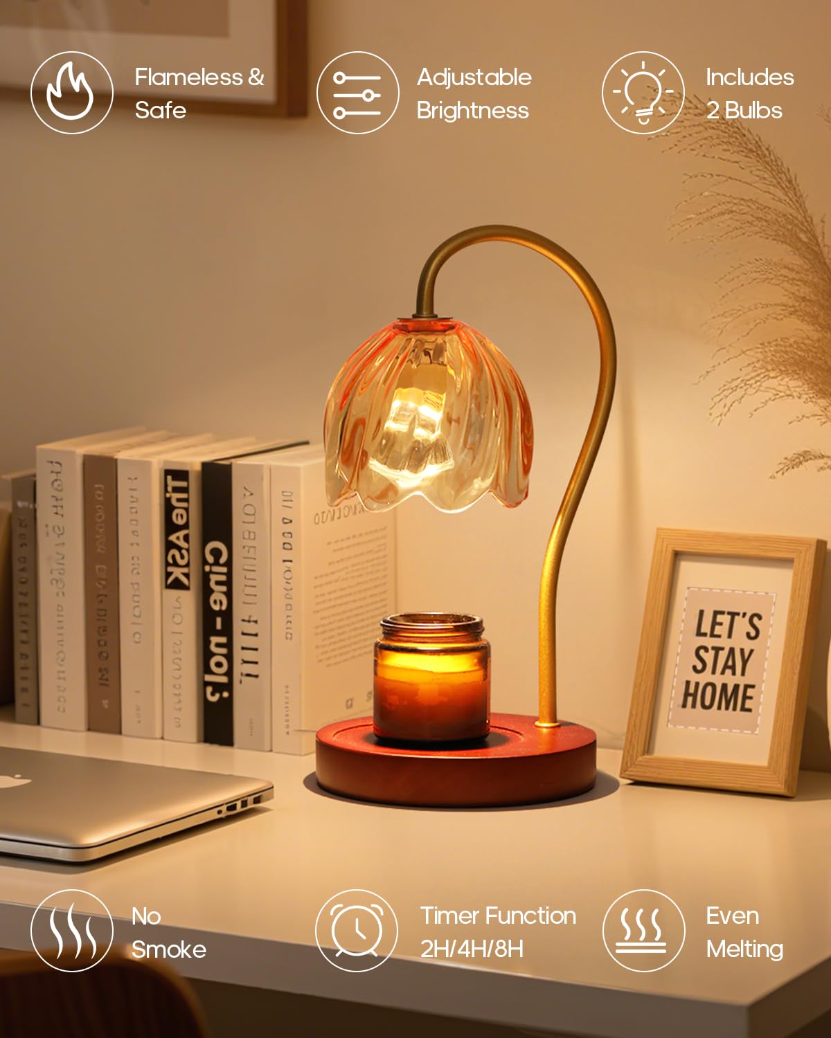 GOODEA Candle Warmer Lamp with Timer Dimmable, Christmas Birthday Gifts for Women Mom, House Warming Gifts New Home Decor, Wax Melt Warmer for Jar Candles with 2 Bulbs