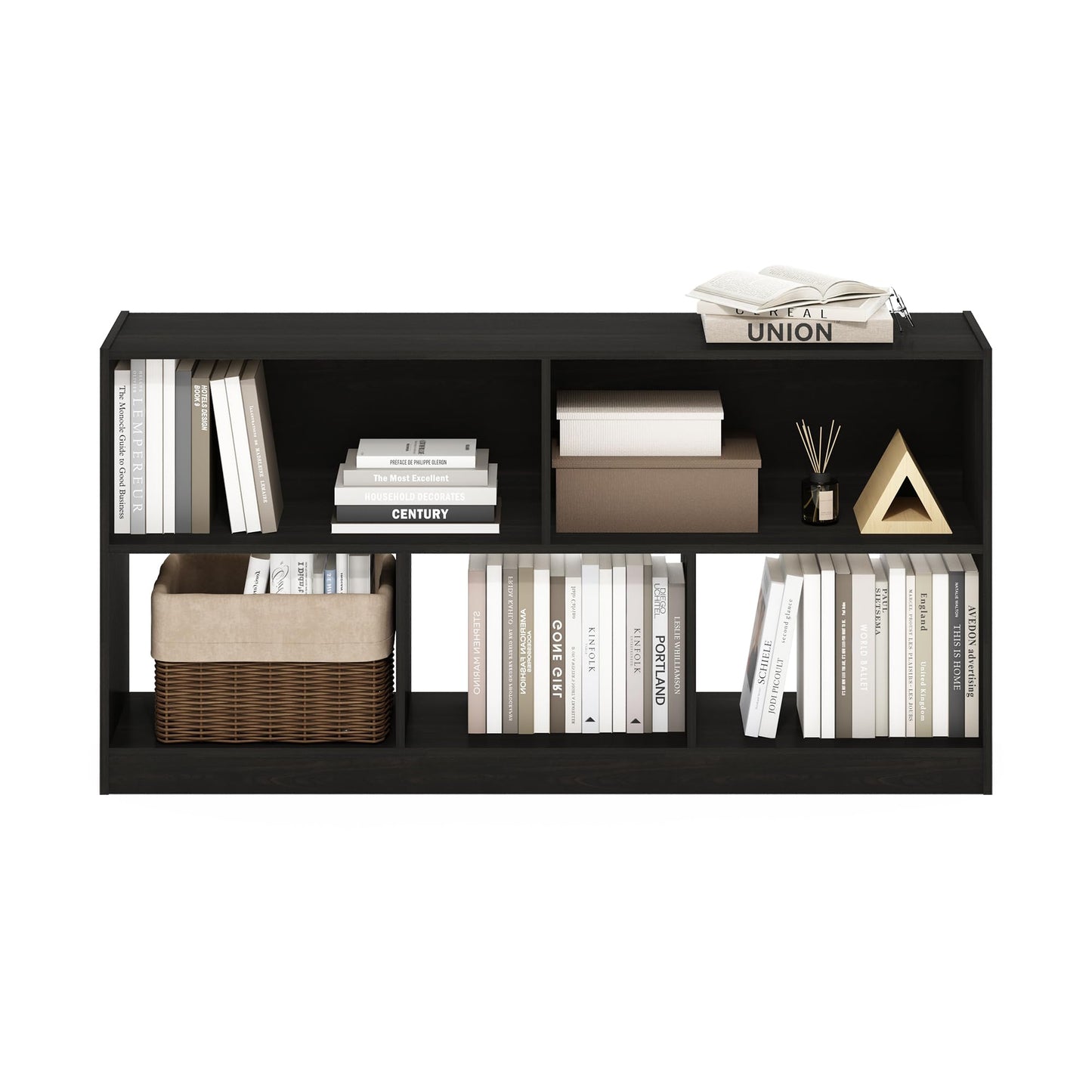 Furinno DALY Book Shelf, 5-Cube Bookshelf, Horizontal Cube Storage Organizer Bookcase, 10.9 x 47.2 x 23.6, for Living Room, Bedroom, Home Office, Espresso