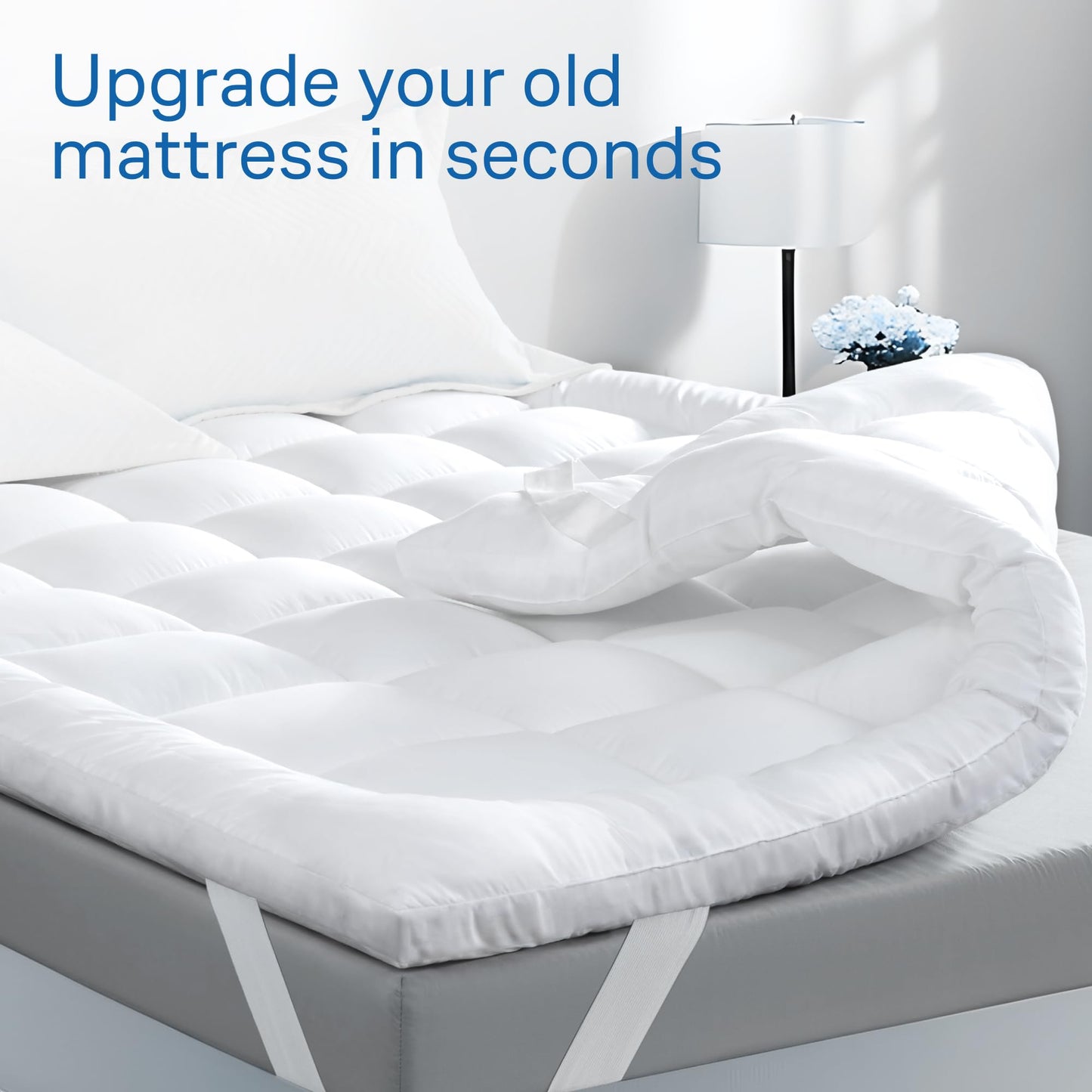 Ultra Soft Mattress Topper - Cloud-Like Mattress Pad for Back Pain Relief - Breathable Cooling Material for Hot Sleepers, Dark White