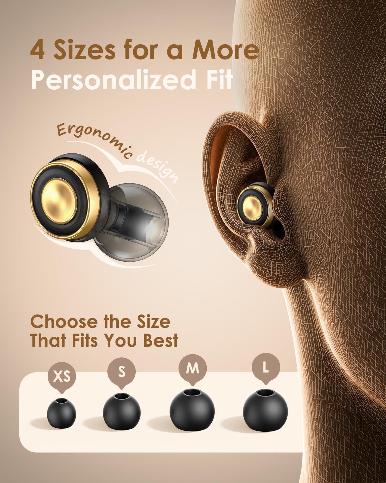 ZovGemy Reusable Earplugs for Focus, Travel & Work, Up to 33dB Noise Reducing Silicone Ear Plugs with 4 Sizes, Secure Fit, Portable Snap-Closure Case for Flights, Study, Commute Reading