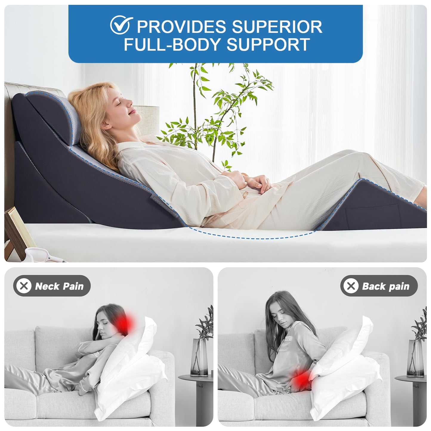 Paxato 4PCS Bed Wedge Pillow Set for After Surgery, Orthopedic Wedge Pillows for Sleeping, Back, Neck and Leg Pain Relief, Adjustable Memory Foam Support Pillows for Acid Reflux, GERD & Snoring, Grey