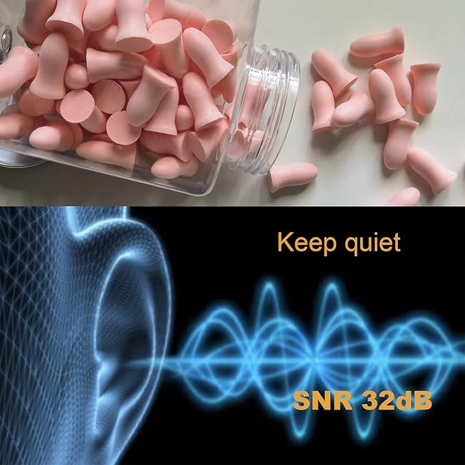 Fan Wu Soft Foam Earplugs 50 Pair,32dB Highest NRR for Noise Reduction,Safety Hearing Protection Ear Plugs Contoured for Comfort Slow Rebound,Tapón para el oído,Slim Waist (Pink, Small)