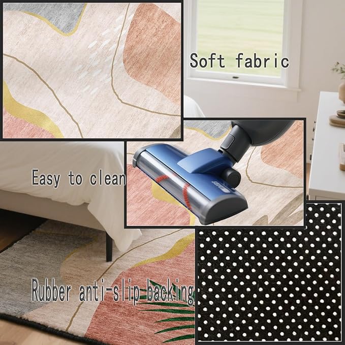Contemporary Abstract Area Rug 4x6 Feet Non-Slip Washable Modern Rug, High Traffic Floor Mat for Living Room, Bedroom, Home Office