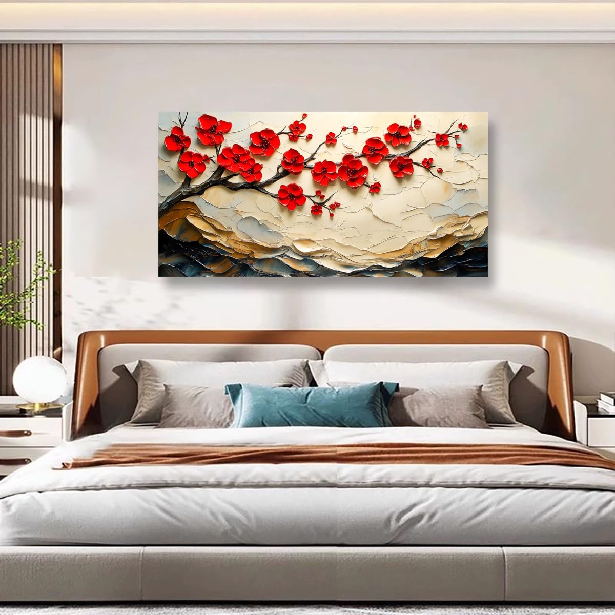 Tree of Life Pictures Canvas Wall Art for Living room Office Bedroom Red Flower Tree Wall Decor,Yellow Abstract Wall Art Print Paintings Modern Plum Blossom Mountain Artwork Ready to Hang-20x40inch