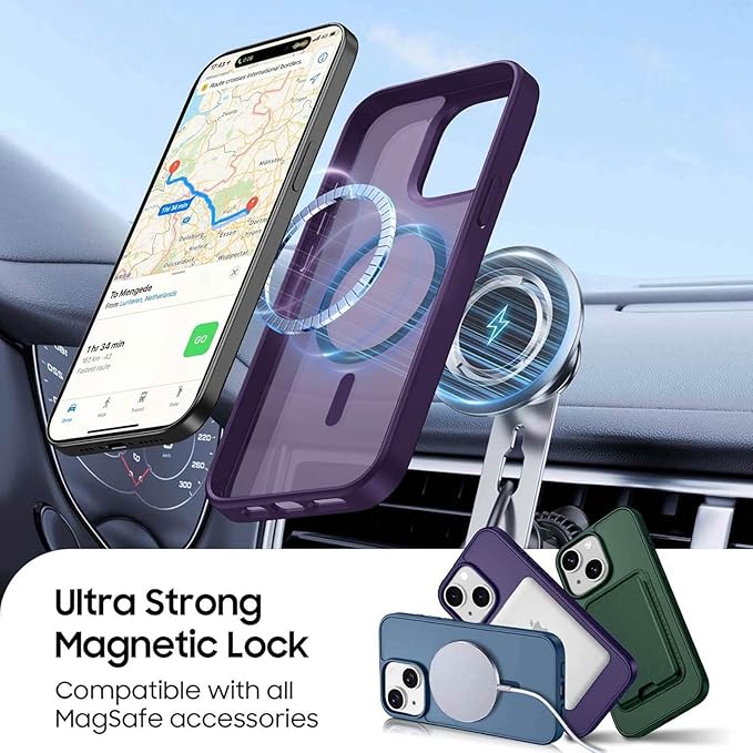 Ntwinro Magnetic for iPhone 14 Plus & iPhone 15 Plus Case (Compatible with MagSafe) with Detachable Wallet & Card Holder for 3 Cards [RFID Blocking] Military Grade Protective Slim Phone Cover, Purple