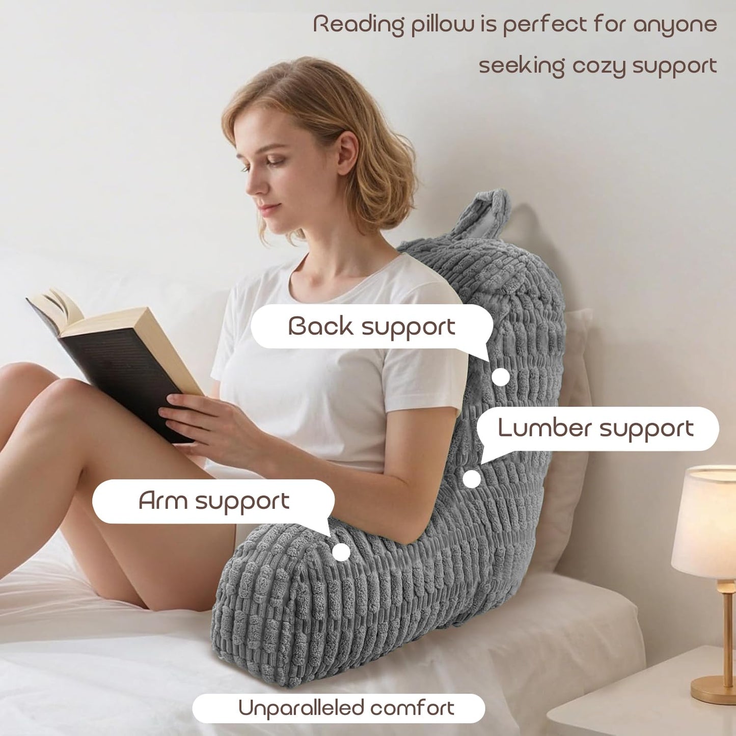 MIJIMO Reading Pillows for Sitting in Bed Adult, Back Rest Pillow for Sitting Up in Bed and Couch, Back Support Chair Pillow Support for Adult Backrest Pillows for Reading (Dark Grey)