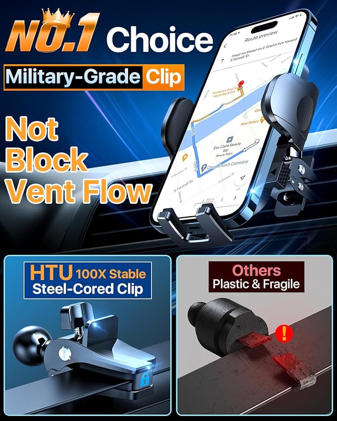 2026 Ultimate Best【True Military-Grade & Safety Cert】Car Phone Holder HTU【Upgraded 5-in-1 & 100+LBS Strongest Suction】360 Rotation Truck Windshield Dashboard Vent Mount Stand for iPhone Android, Green