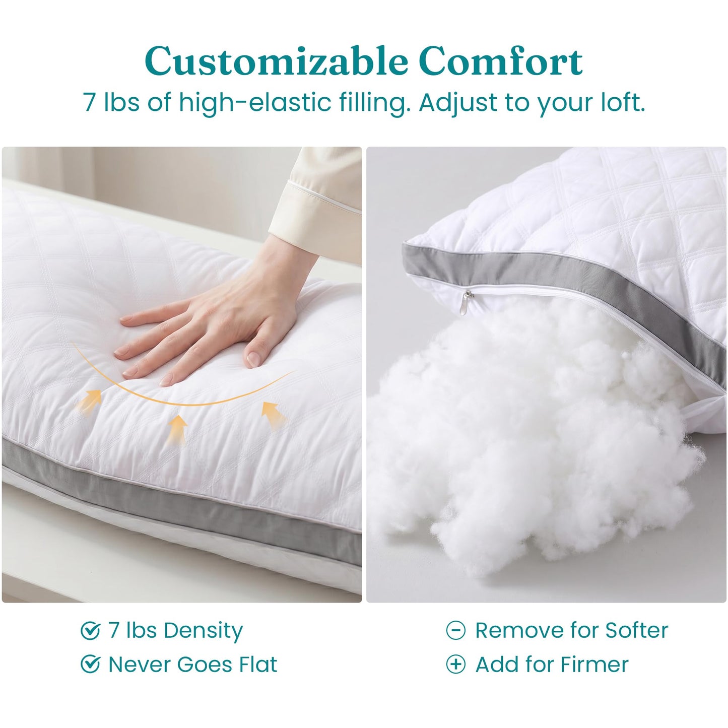 Oubonun Premium Adjustable Loft Quilted Body Pillows - Firm and Fluffy - Quality Plush - Down Alternative - Head Support Pillow - 21"x54"