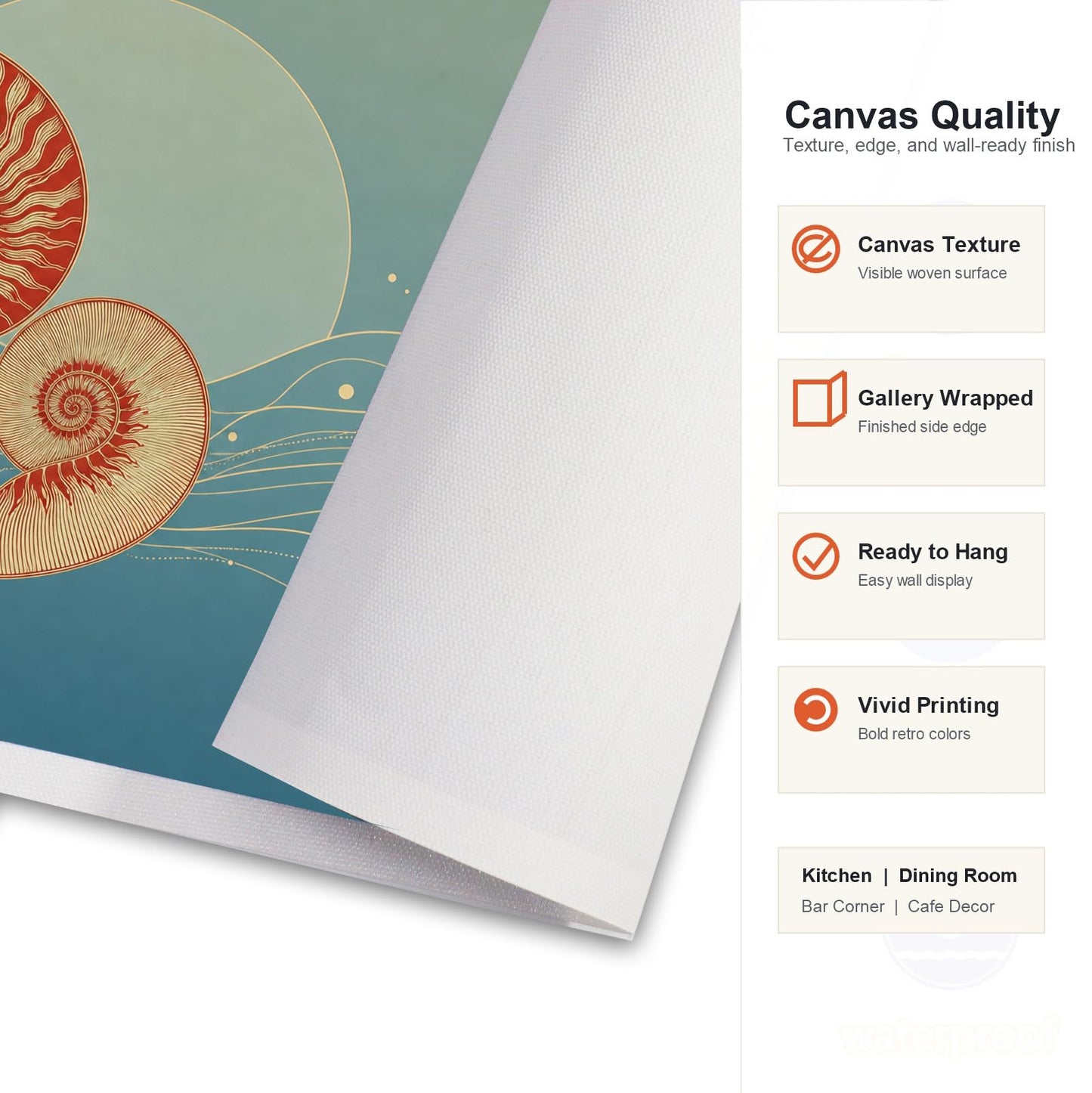 Nautilus Shell Coastal Bold Spiral Sea Print Wall Art Canvas Print Coastal Decor for Bathroom (Framed,8x12inch)