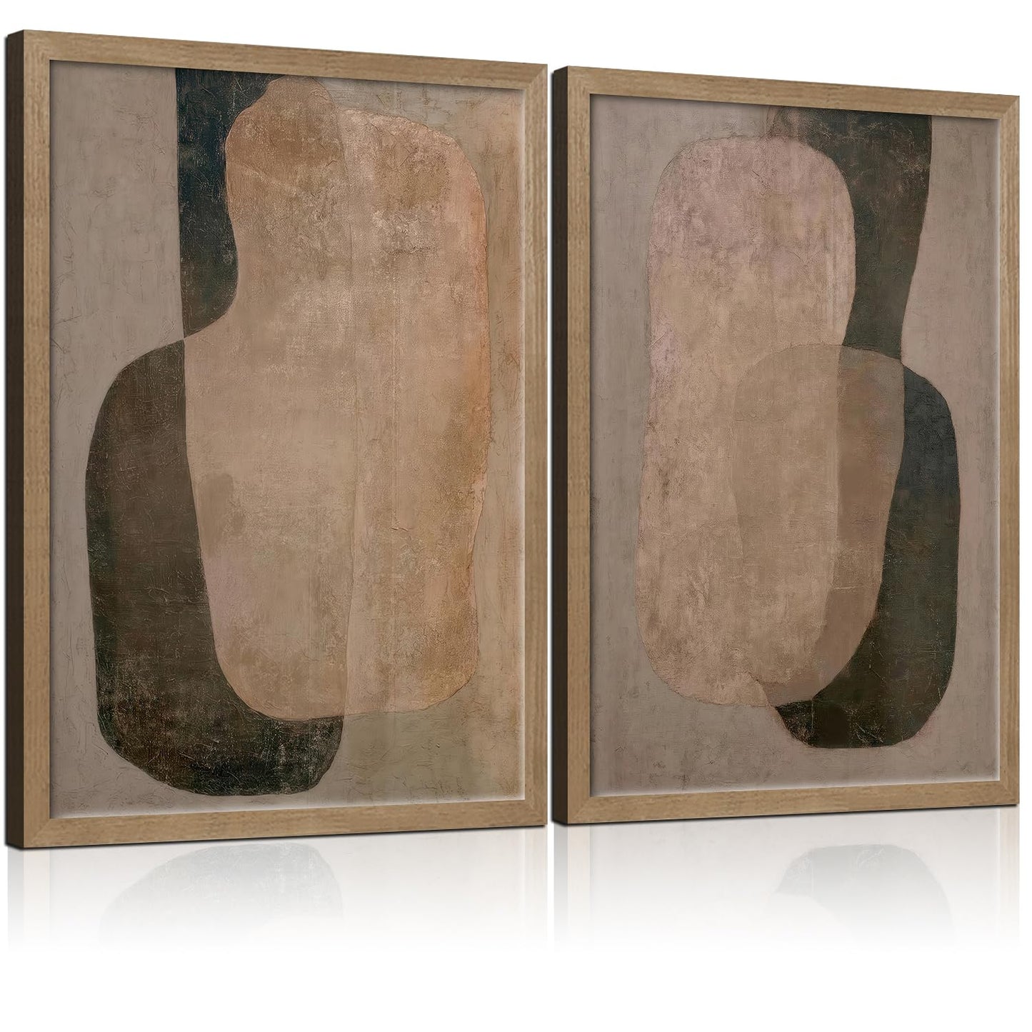 Framed Neutral Abstract Canvas Wall Art 2Pcs Wabi Sabi Wall Deco 24x16 Inch