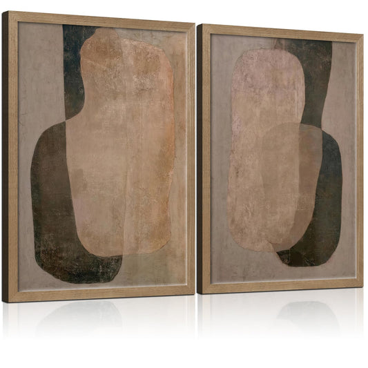 Framed Neutral Abstract Canvas Wall Art 2Pcs Wabi Sabi Wall Deco 24x16 Inch