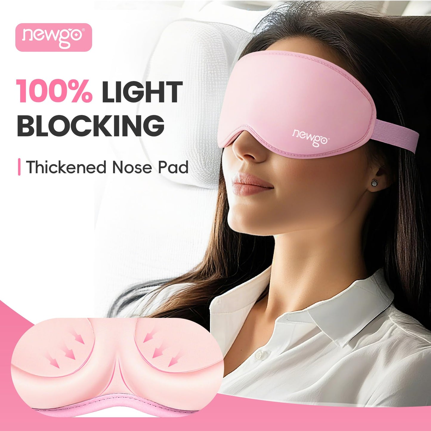 NEWGO Cooling Gel Eye Mask 3D Soft Cold Eye Mask, Eye Ice Pack with Zero Eye Pressure Hot Cold Therapy Blackout Sleep Mask for Puffiness, Dark Circles, Dry Eyes, Headaches and Stress Relief - Pink