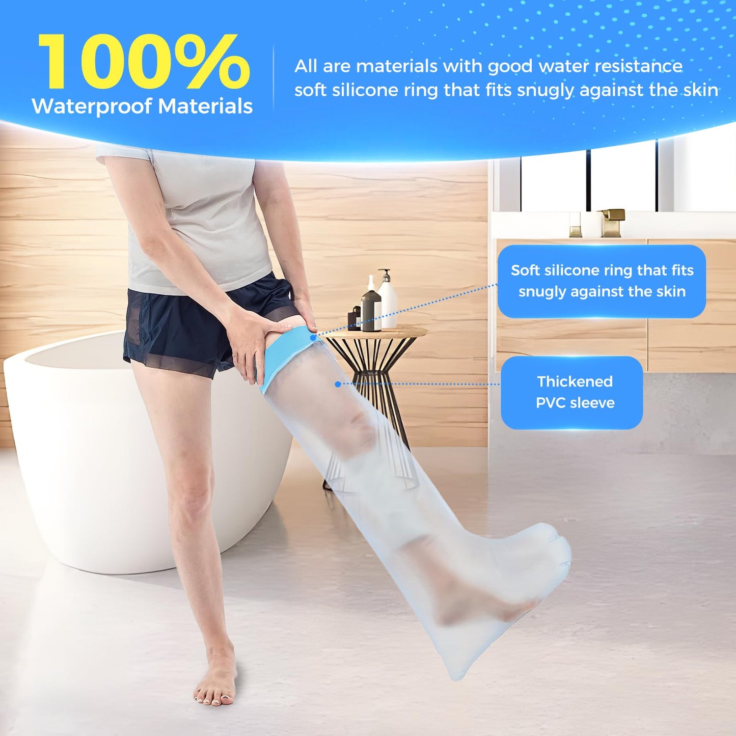 Cast Covers for Shower Leg, Waterproof Cast Cover Adult, Reusable Watertight Seal Tight Bathing Guard for Guard for Broken Knee, Foot, Ankle Wound, Burns (Adult Full Leg)