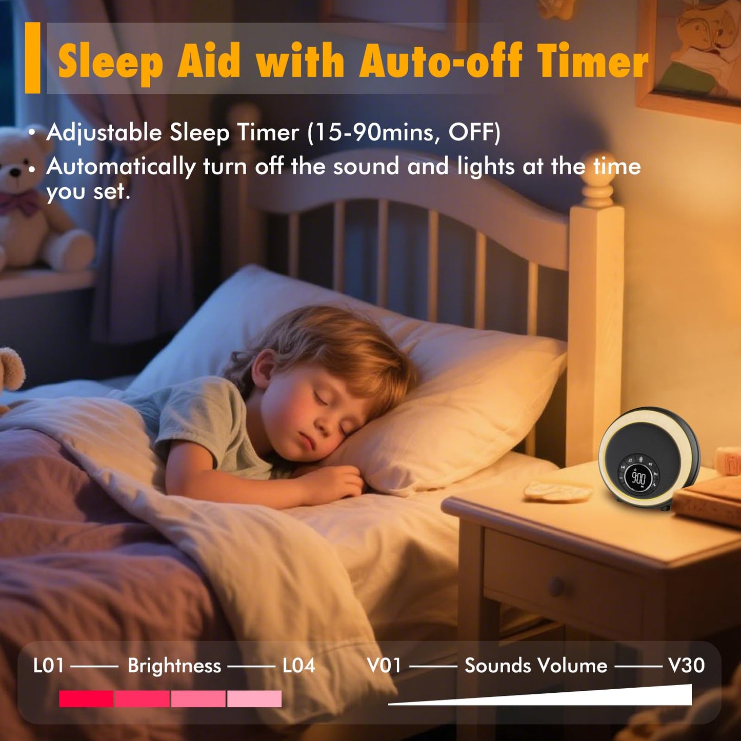 Night Light Bluetooth Speaker Alarm Clock, Portable Sound Machine with White Noise, Touch Bedside Lamp for Bedroom, Dimmable Warm Light, RGB Color Changing, Best Gifts for Teenage Boys Girls