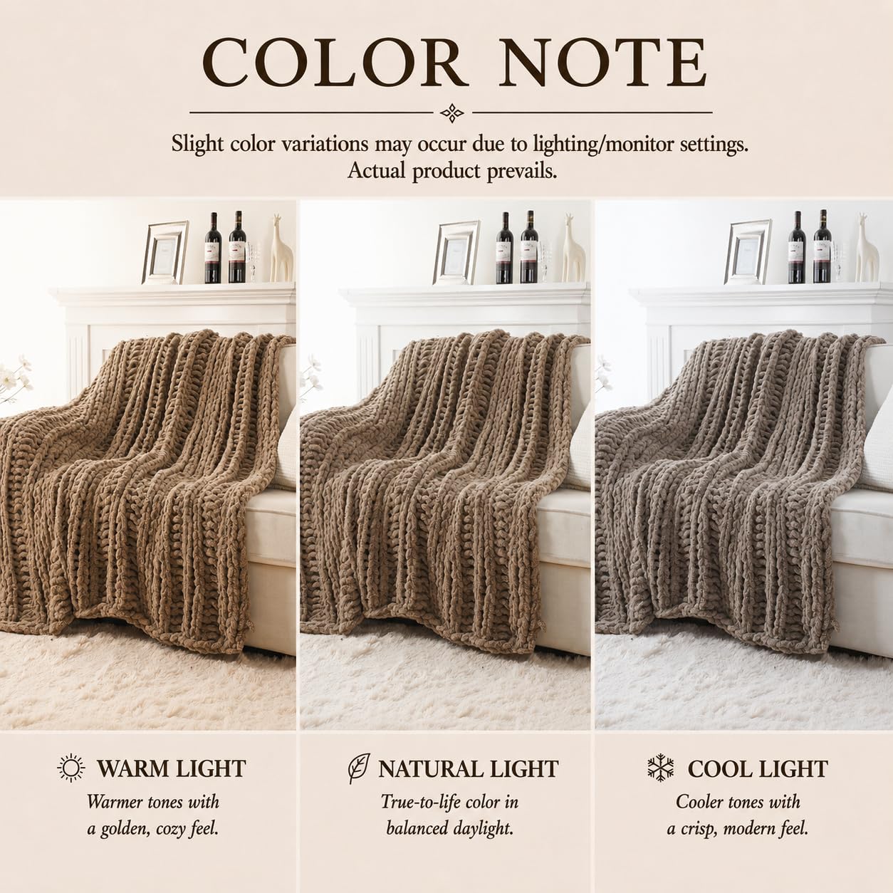 Battilo Chunky Knit Throw Blanket for Couch, Hand Made Chenille Throw Blanket, Super Soft Warm Cozy Taupe Blanket for Bed, Sofa, Living Room, 50"x60"