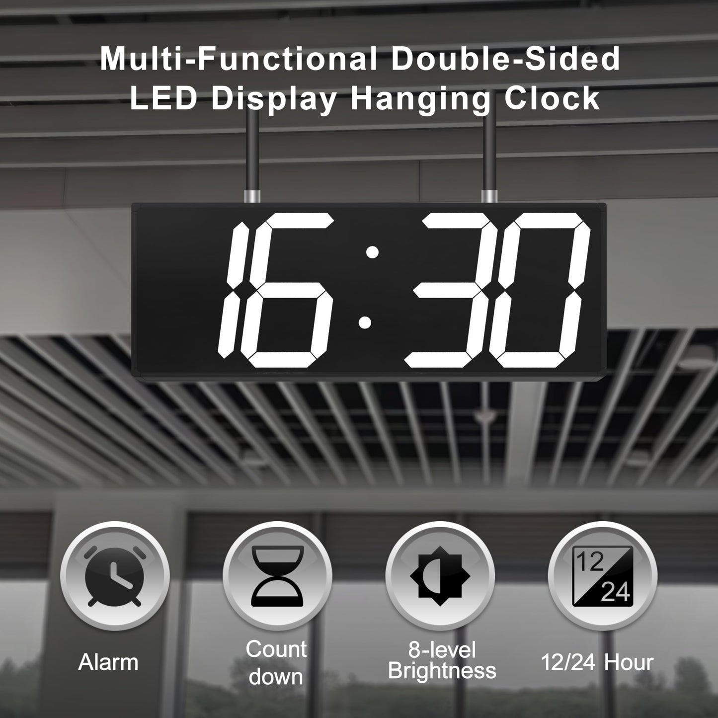 CHKOSDA Digital Wall Clock with Double Sided Display, Large Digital Clock with Timer,Alarm,Temperature and Date,Two Faced Hanging Digital Clock Large Display for Multiple Public Places(White)