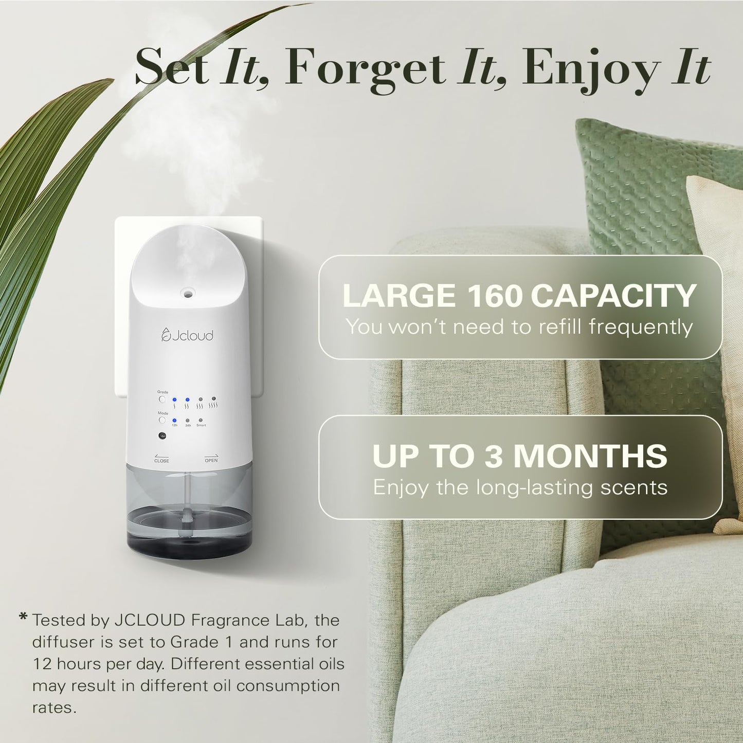 JCLOUD Plug in Diffuser for Essential Oils, Waterless Scent Diffuser Cover Up to 500 Sq. Ft. for Home, Office, Spa – Portable Smart Wall Diffuser 160ML, White