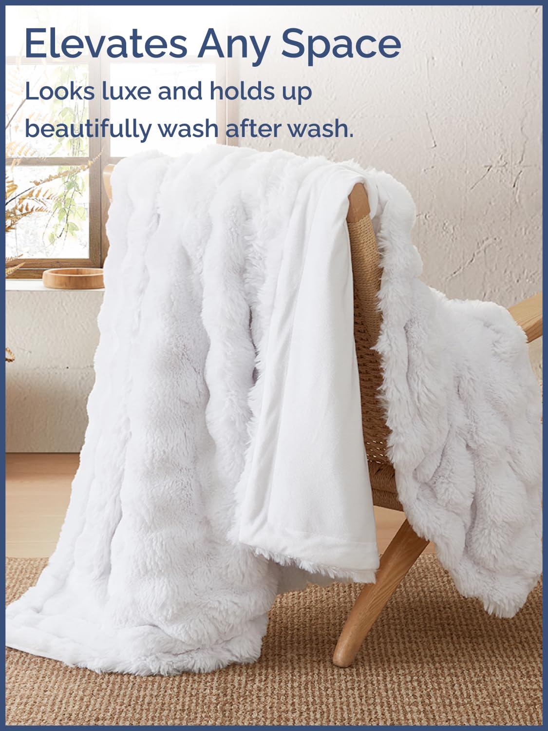 White Throw Blanket - Fluffy Throw Bubble Blanket Queen Size - Extra Thick Rabbit Faux Fur for Couch, Sofa, Chair or Bed - All Season, Ultra-Soft, Plush, Fuzzy, Cozy for Men, Women & Teens - 90" x 90"