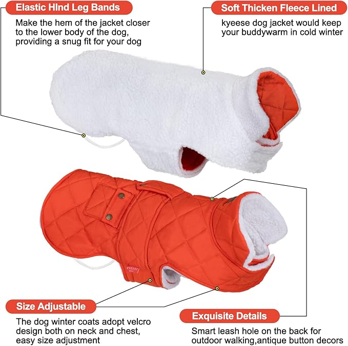 KYEESE Dog Coat Windproof Dog Coats for Small Dogs Thick Pets Clothes with Pocket Waterproof Dogs Jacket with Fleece Lined Warm Pet Winter Puffer Coat with Leash Hole Soft Pet Sweater for Cold Weather