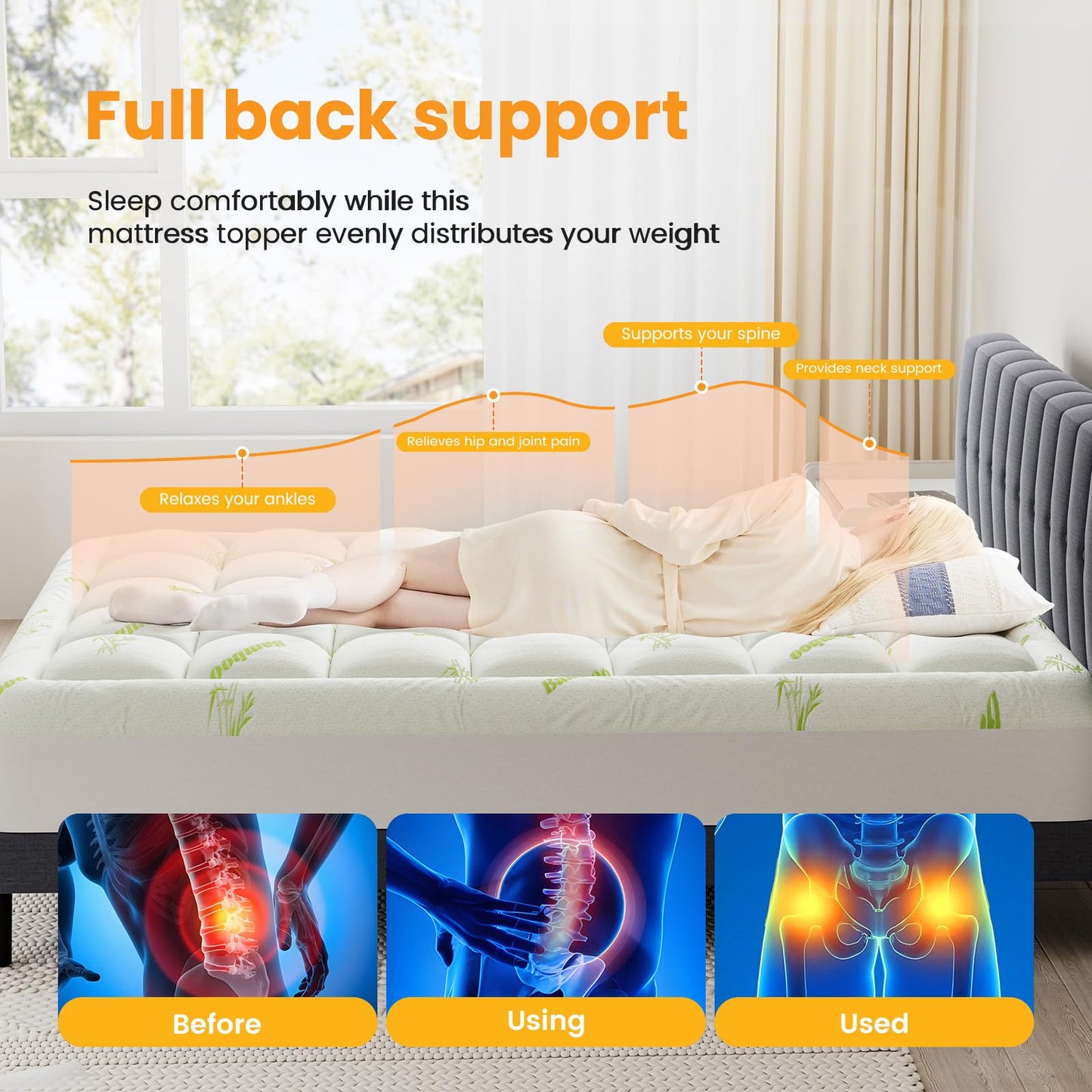 KMFurnila Ultra Soft Queen Size Mattress Topper - Viscose Made from Bamboo Pillow Top Mattress Pad for Comfort & Support - Naturally Cooling for Hot Sleepers, Green
