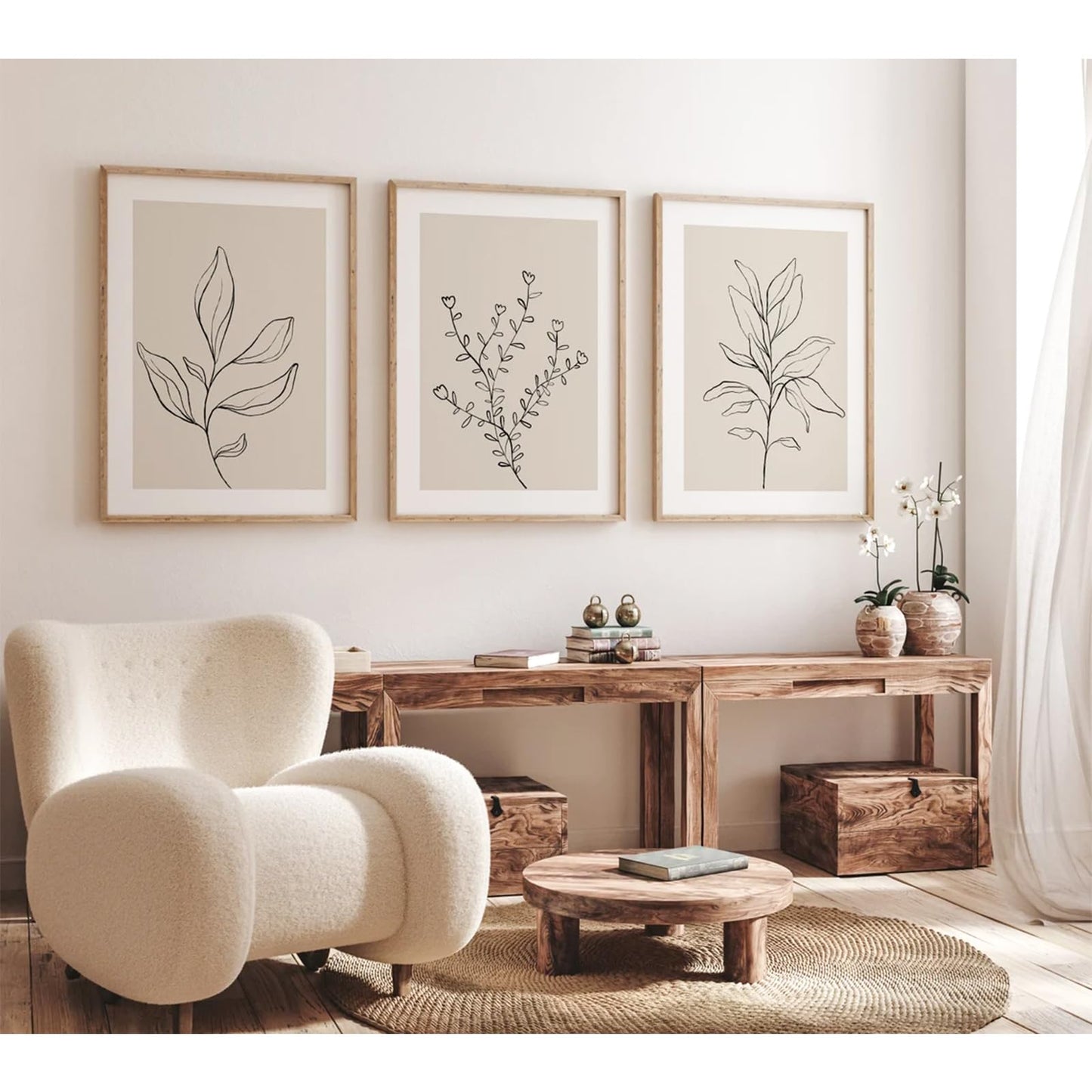 Joocrise Botanical Wall Art Decor Set of 3 Neutral Wall Decor Boho Beige Canvas Wall Art Botanical Minimalist Pictures Botanical Neutral Prints Beige Boho Artwork for Room Bedroom 16x24 Inch Unframed