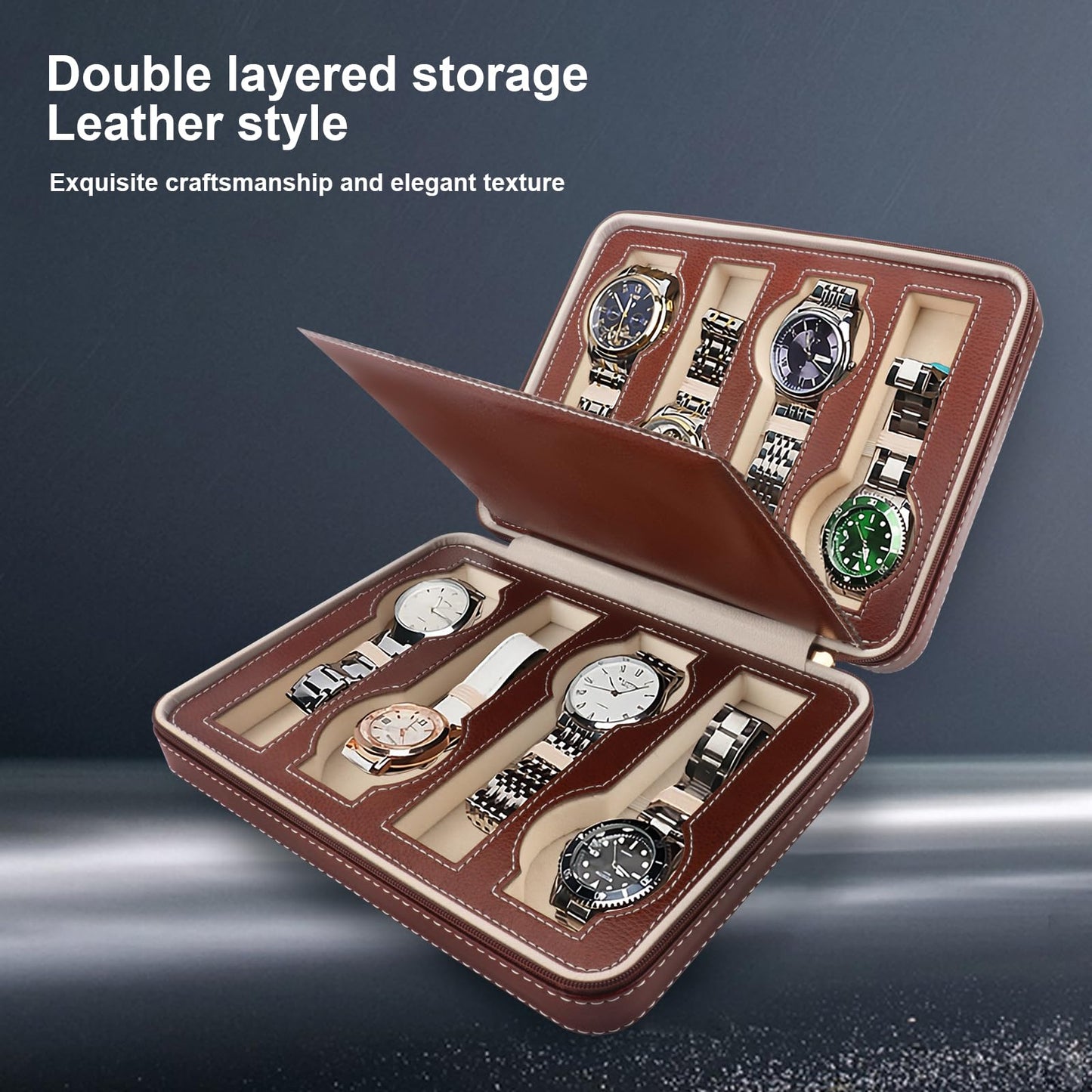 Embewhis 8 Slot Watch Box Faux Leather Storage Valet Premium Watch Storage Display Case for Men (Brown)