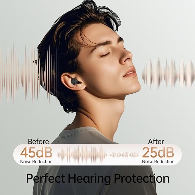 45dB Noise Cancelling Ear Plugs for Sleeping & Noise Reduction - Reusable Noise-Reducing Earplugs for Snoring, Concerts, Work & Side Sleepers(Black)