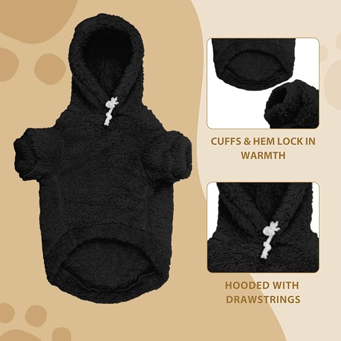 Fuzzy Dog Sweaters for Large Dogs Pet Hoodie Clothes Warm Soft Pet Coats Hooded Sweatshirt Dog Sweaters for Extra Large Dogs(Black-XXL)