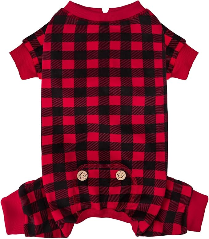 KYEESE Dog Pajamas Red Buffalo Check Puppy Pjs Comfy Doggie Costume Velvet 4 Legs Pet Jammies Stretchy Dogs Clothes Warm Pet Pjs Soft Dog Pajamas for Small Dogs,S