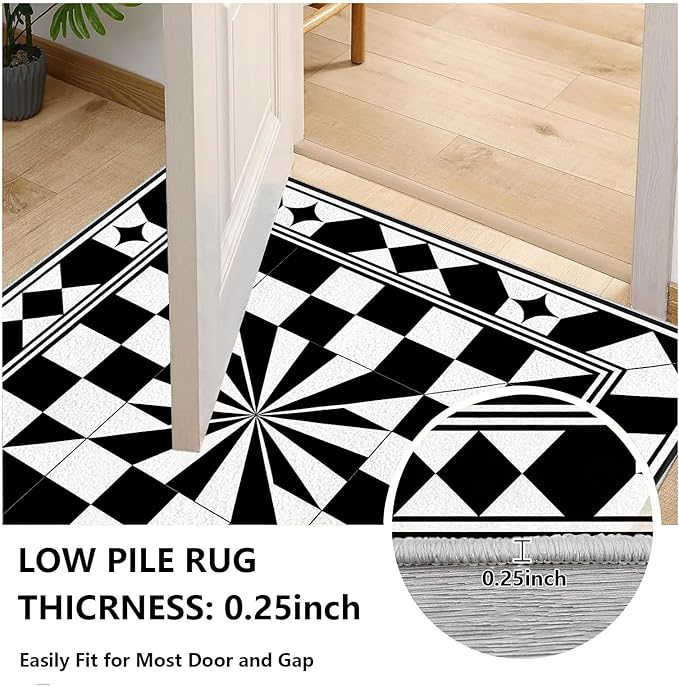 Black and White Checkered Rug, Checkered Rug, Modern Geometric Pattern Carpet, Retro Machine Washable Non Slip Area Rugs, Contemporary Rugs for Living Room/Bedroom 4x5