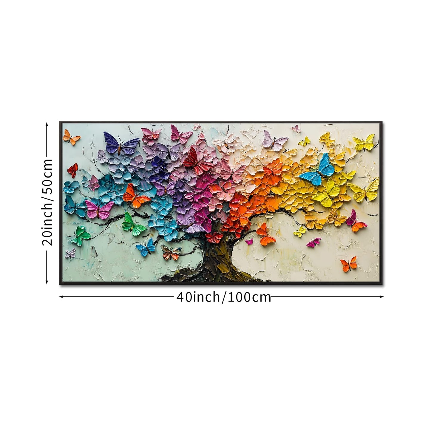 iKNOW FOTO Colorful Butterfly Tree Canvas Print with Black Floater Frame Rainbow Abstract Wall Art for Living Room Bedroom Office Ready to Hang 20x40''