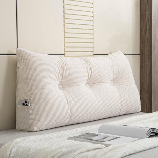 TESICA Dorm Triangular Headboard Bolster Pillow Cream White Wedge Headboard Twin Body Pillow Large Back Cushions for Sitting in Bed, Twin Size