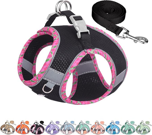 AIITLE Small Dog Harness - Breathable Double-Layer Jacquard No-Choke Vest, Durable Anti-Tear Fabric with Reflective Trim - Perfect for Running, Parties, Daily Walks (Black, XS)