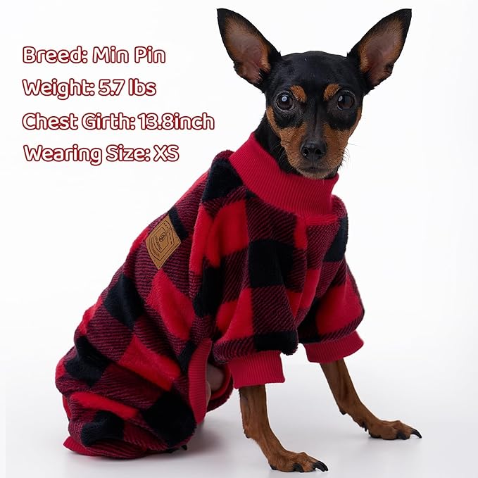 XPUDAC Dog Christmas Sweater Plaid Dog Pajamas for Small Medium Dogs Girl Boy Fleece Puppy Clothes Outfit for Winter, XL