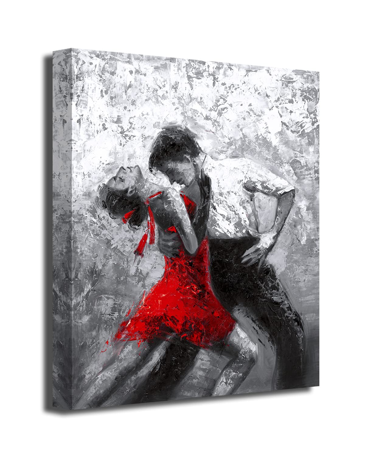Black and White Wall Art Tango Dancer in Red Black Dancing Suits Painting Prints on Canvas with Frame for Bedroom Decor (12Wx16L, Tango 2)