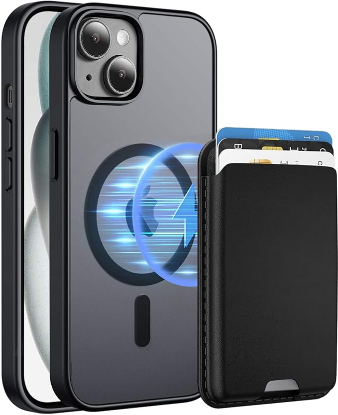 Ntwinro Magnetic for iPhone 14 Plus & iPhone 15 Plus Case (Compatible with MagSafe) with Detachable Wallet & Card Holder for 3 Cards [RFID Blocking] Military Grade Protective Slim Phone Cover, Black
