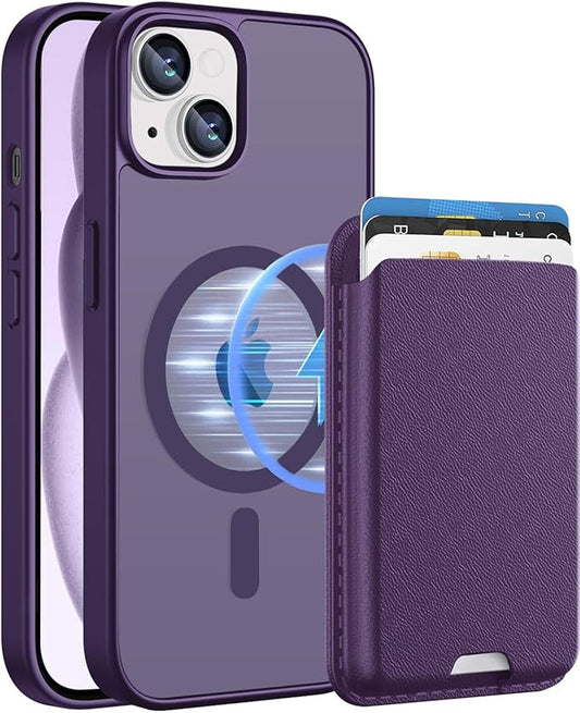 Ntwinro Magnetic for iPhone 15 Case (Compatible with MagSafe) with Detachable Wallet & Card Holder for 3 Cards [RFID Blocking] Military Grade Protective Slim Phone Cover, Purple