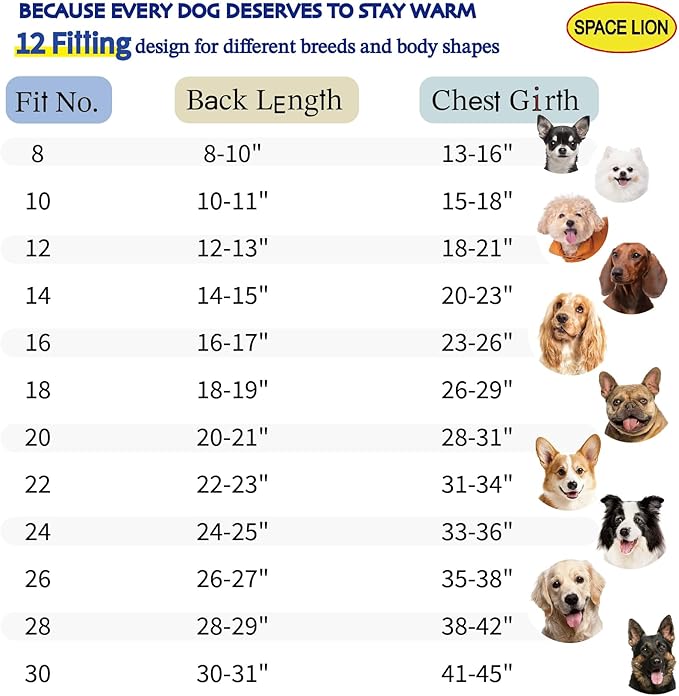SPACE LION Dog Puffer Jacket, Down Winter Coat, Durable Outdoor Coat for Cold and Windy Conditions, Lightweight & Adjustable Fit Coats for Medium & Large Dogs, (Blue, Size20/XL)